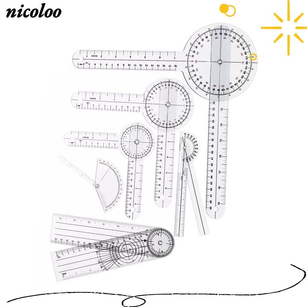 NICOLOO 6 chiếc 360° Bộ Goniometer, Bộ thước đo góc trong suốt chất liệu PVC 360 độ, Bộ thước đo góc