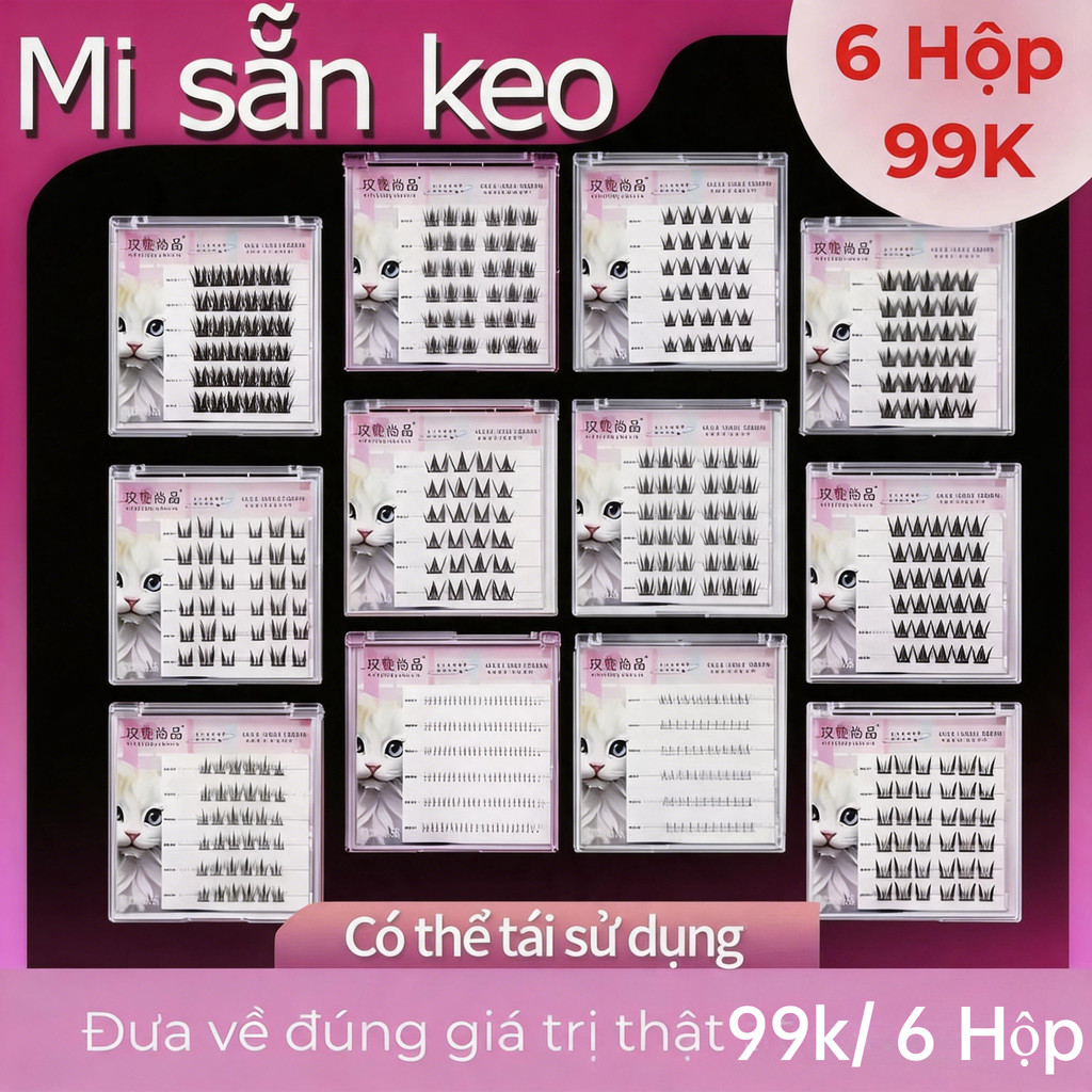 [99k/ 6 Hộp]Lông Mi Gỉa Lông Mi Giả Tự Dính Không Cần Dùng Keo Sẵn Keo Mi Tự Dính, Mi Gỉa Tái Sử Dụn