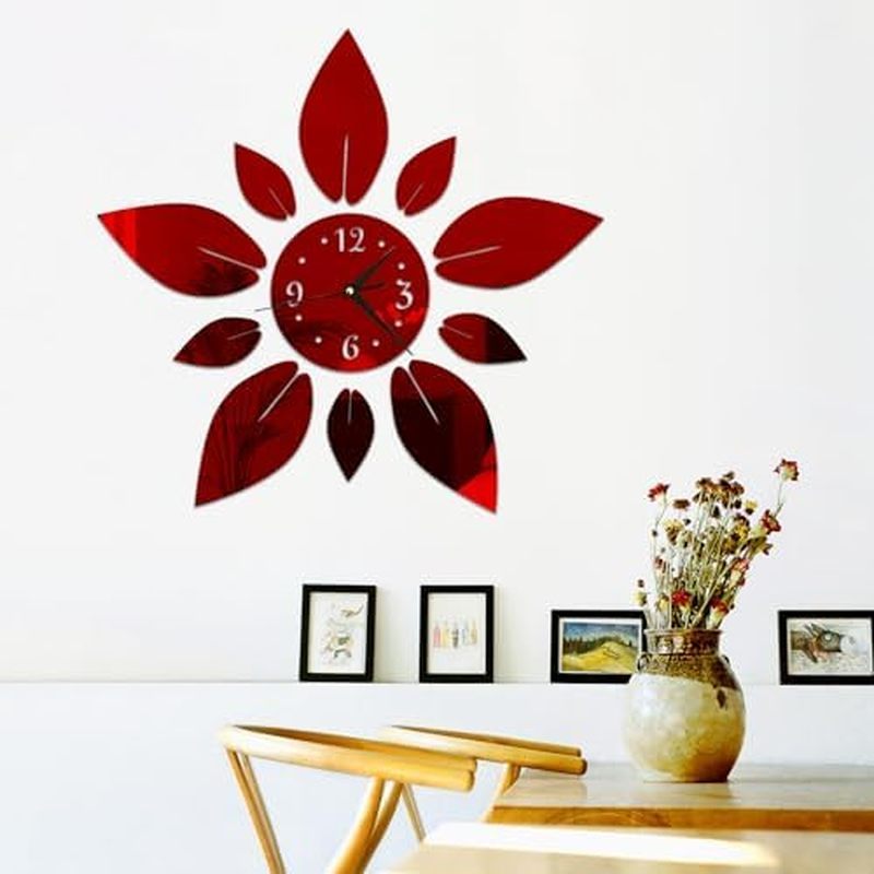 Modern Flowers Digital 3D Large Wall Clock Mirror Stickers Self-Adhesive Acrylic Crystal Mirror Deca