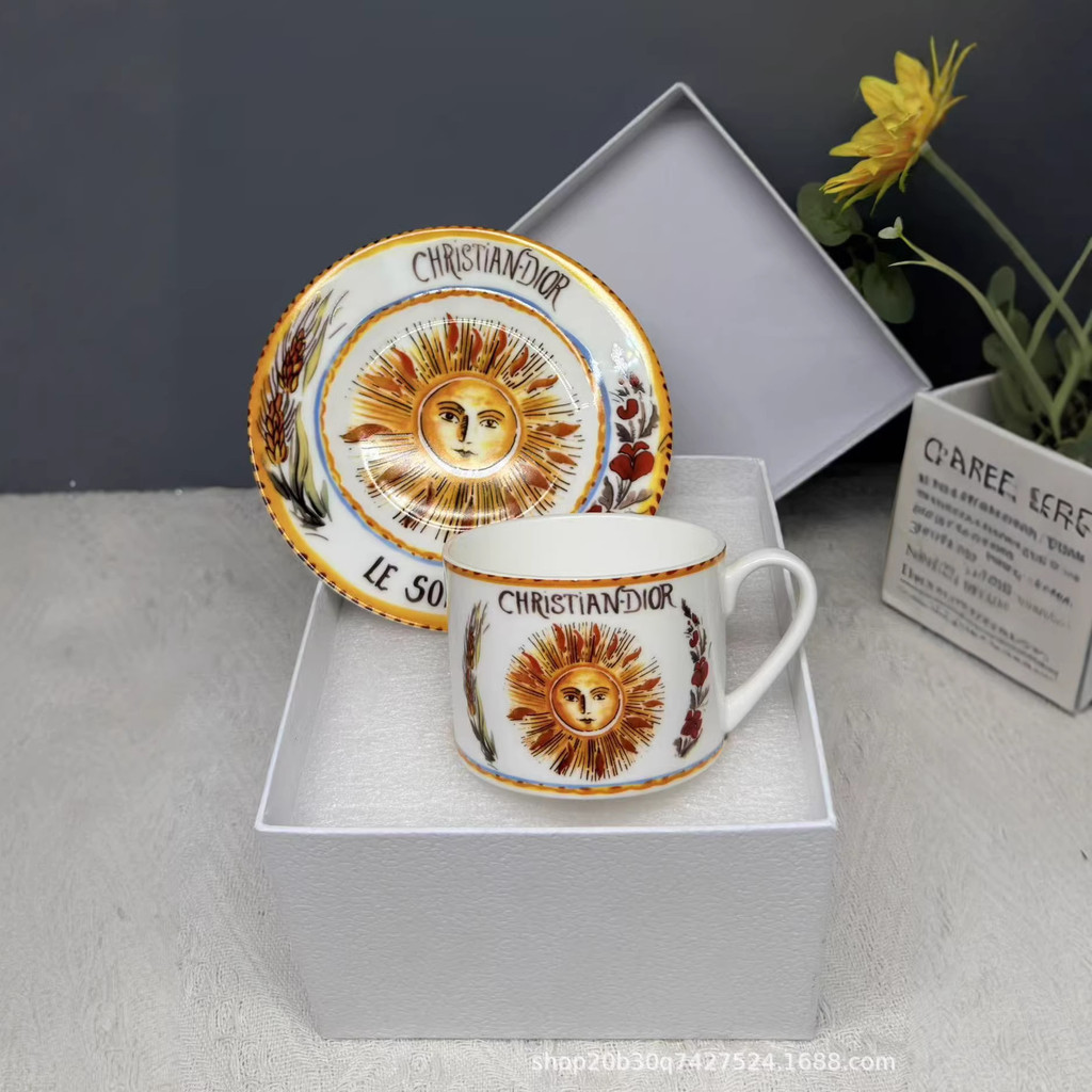 Ceramic coffee cup and saucer set, simple home-use coffee cup and saucer set with stand, tea cup set