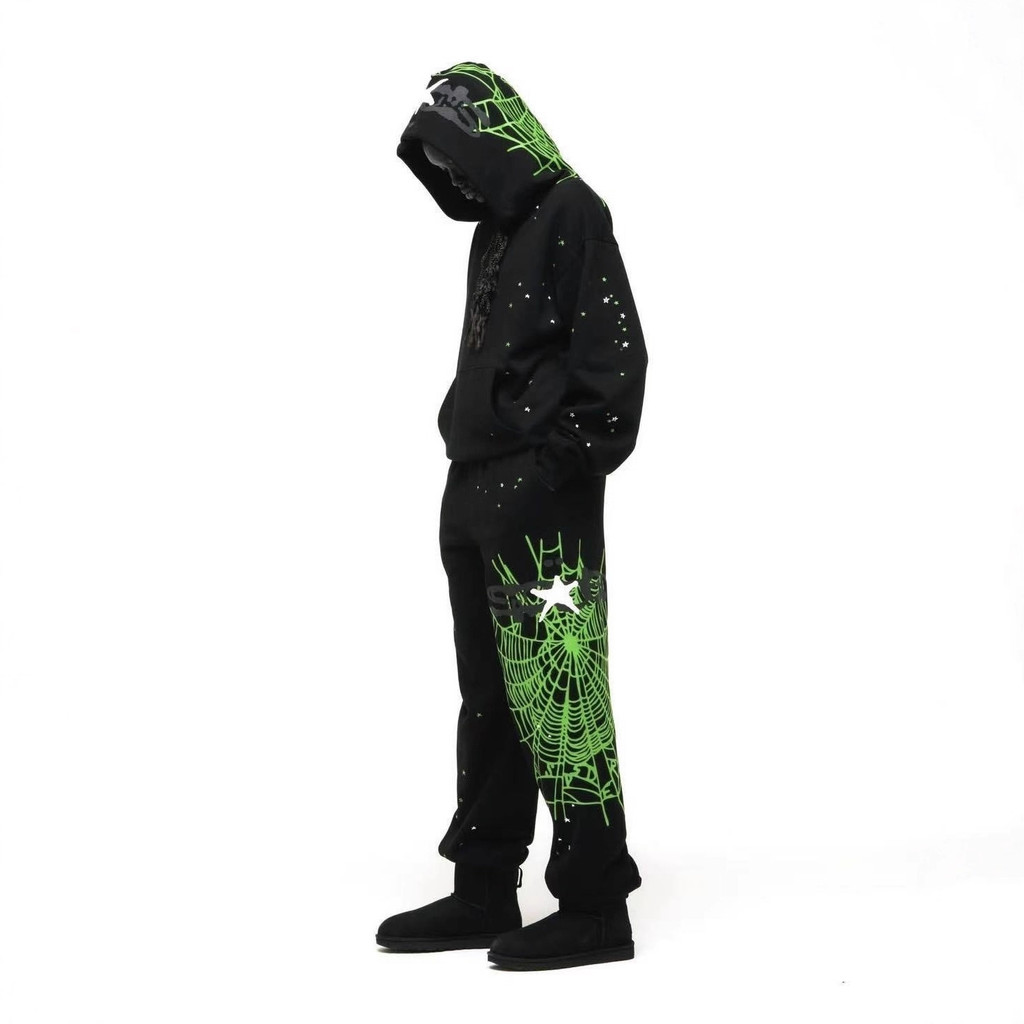 Hàng sẵn có Sp5der Green Foaming Spider Web In Áo nỉ nỉ Street Terry Set