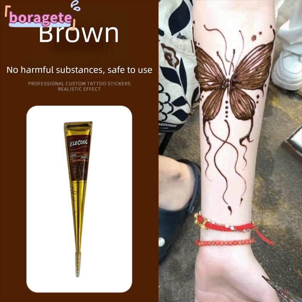 BORAGETE Henna Paste Cone, Kem xăm Henna dễ sử dụng màu nâu đen, Kem Henna Bán vĩnh viễn Kem Henna M