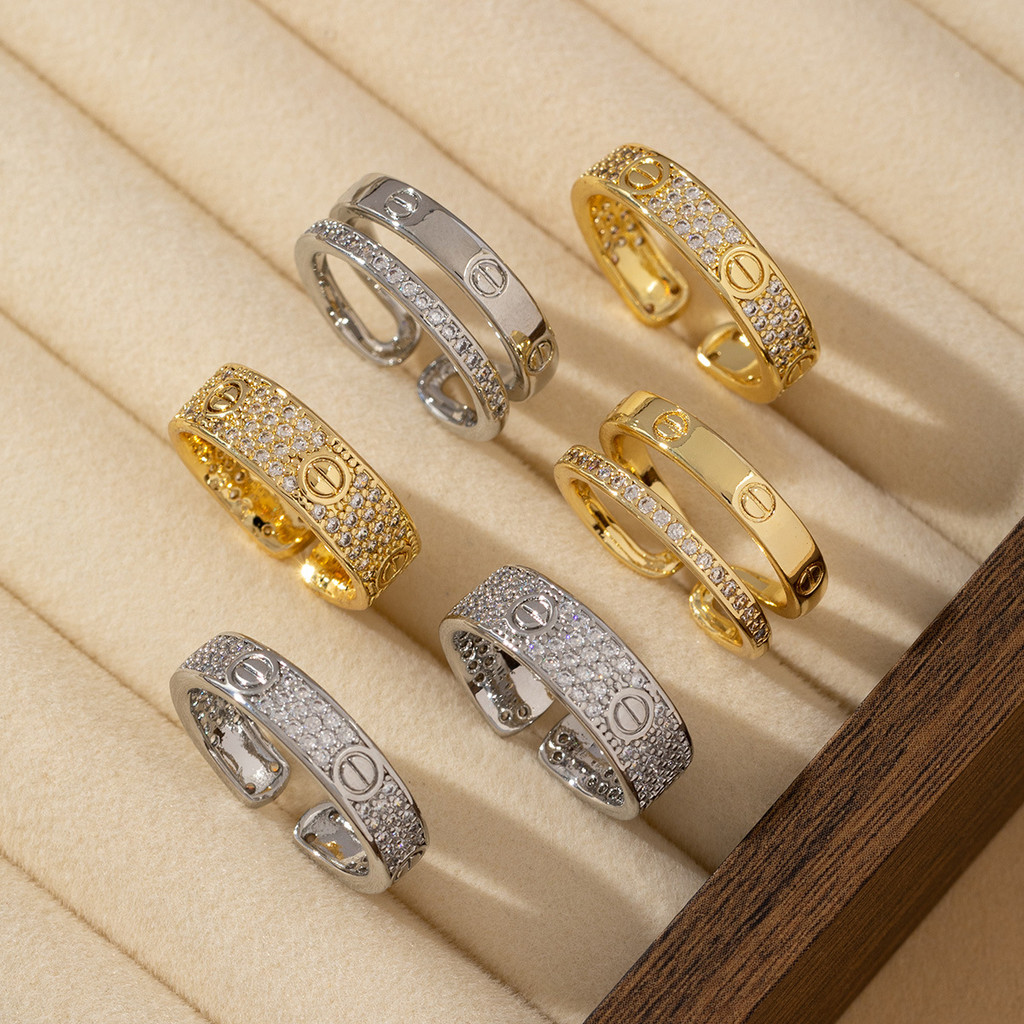 Popular~Kajia Gaoban LOVE Classic Ribbed Starry Sky Wide and Narrow Version Rings for Women, Copper 