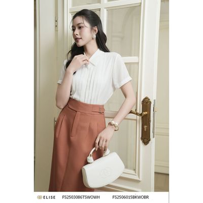 Áo chiffon trắng dập ly ngực thiết kế Elise mã FS2503086TSWOWH