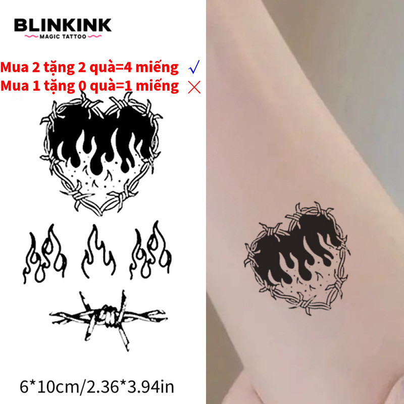 Hình Xăm Tạm Thời Ngọn Lửa và Trái Tim, Water-Resistant Up to 2 Weeks, Semi-Permanent Tattoo