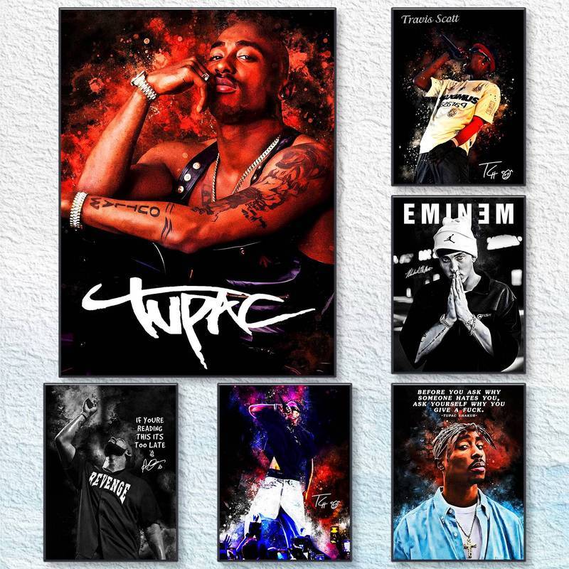 Hip Hop Star Eminem Travis Scott Tranh Canvas Trang Trí Phòng Khách Hiện Đại