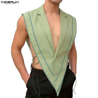 INCERUN Ve áo nam vintage thiết kế độc đáo, phù hợp phối cùng áo khoác