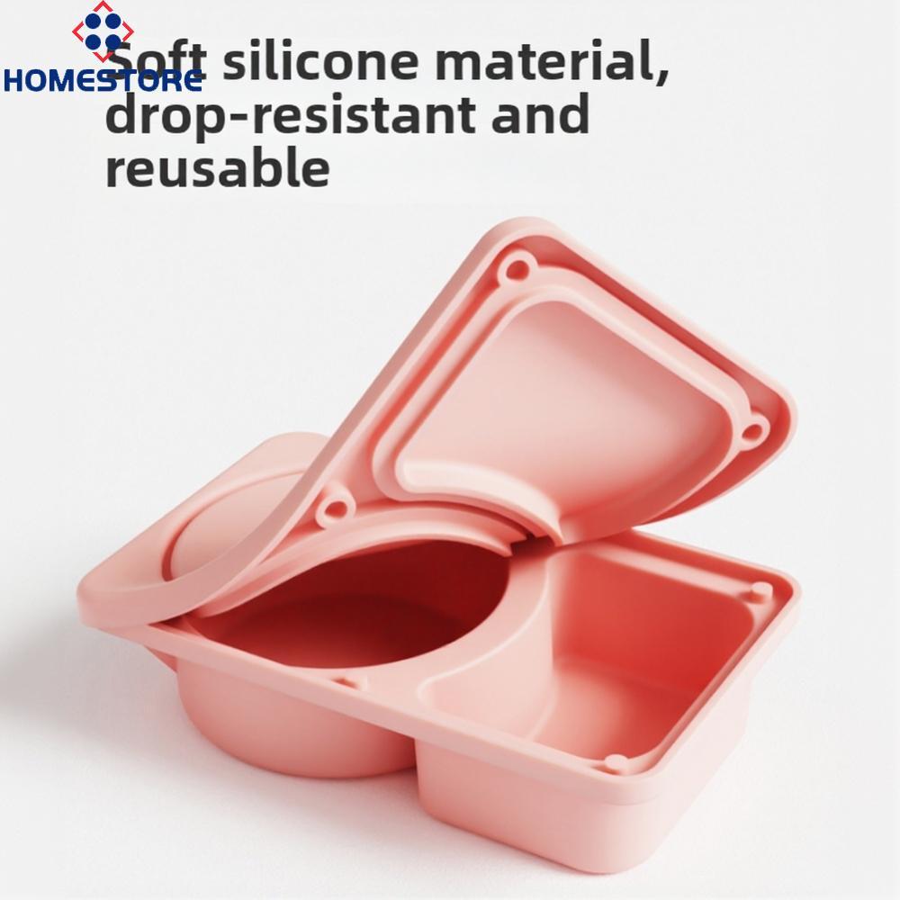 [Homestore]Silicone Snack Box Dual Compartment Dishwasher Safe Reusable Drop-proof