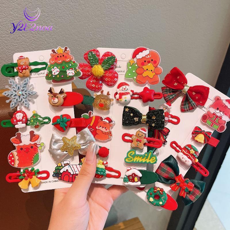 Y2E2noa Giáng Sinh Tóc Bộ Ông Già Noel Dễ Thương Cây Giáng Sinh Bông Tuyết Kẹp Tóc Trẻ Em Phụ Kiện T