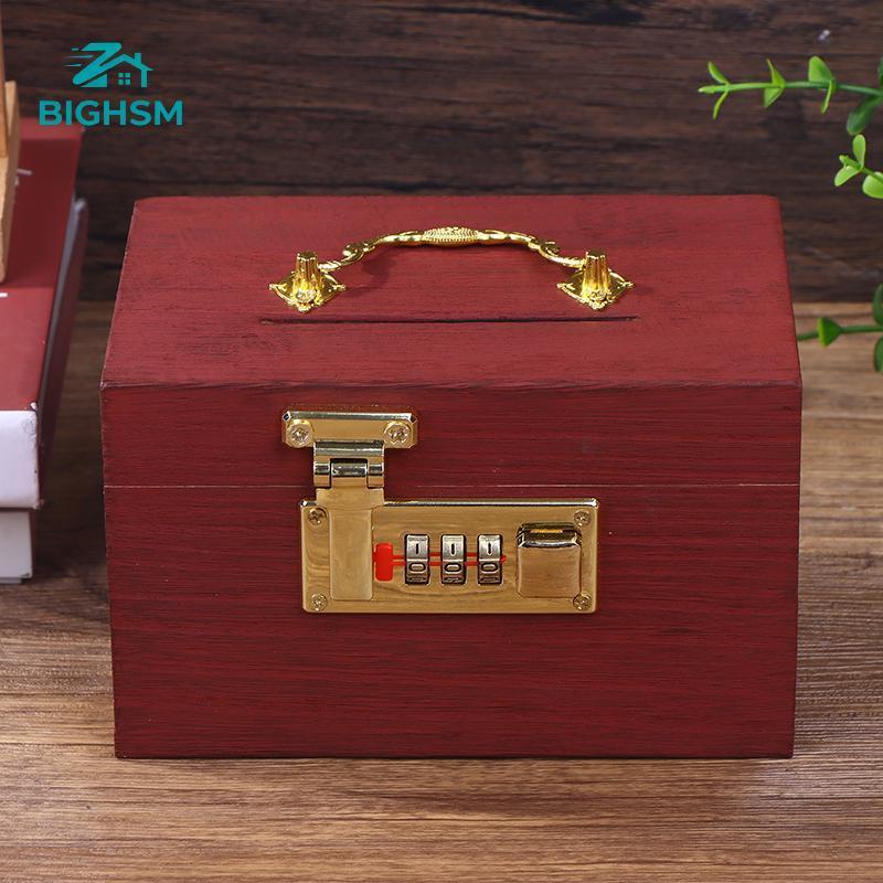 BIGHSM Hộp Gỗ Mật Khẩu Lo Tiết Kiệm Tiền Đồng Xu Hộp Heo Đất Tổ Chức Với Lo Hộp Kho Báu Cho Thẻ Đô L