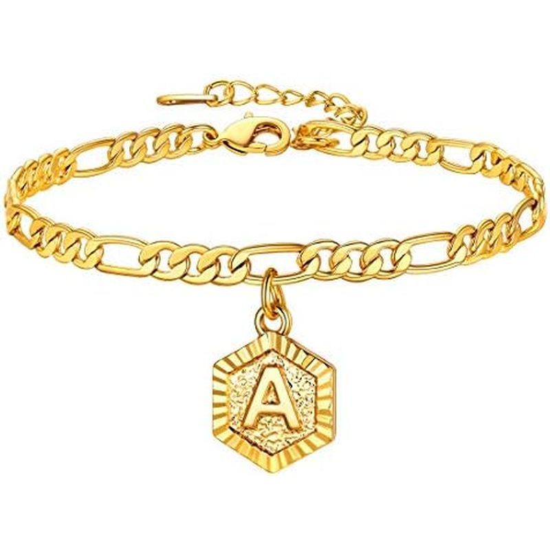 th A-Z Initials, Plus Size Ankle Bracelets for Big Feet, 4mm Gold Plated Chain Ankle Bracelet Beach 