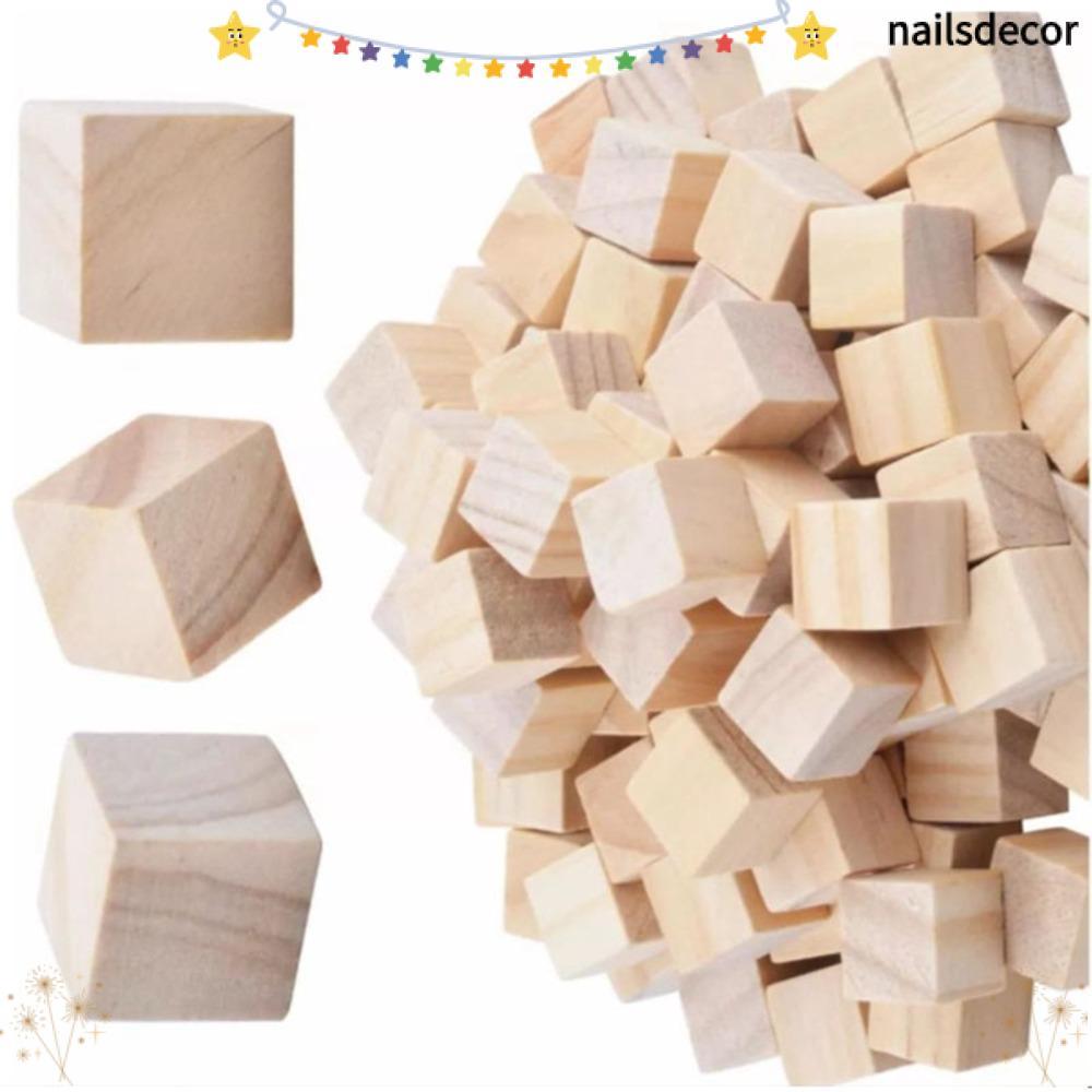 NAILSDECOR 100 Khối Gỗ, Khối Gỗ Chưa Hoàn Thành Màu Gỗ, Bề Mặt Mịn Vuông Gỗ 2cm Trang Trí Khối Thủ C