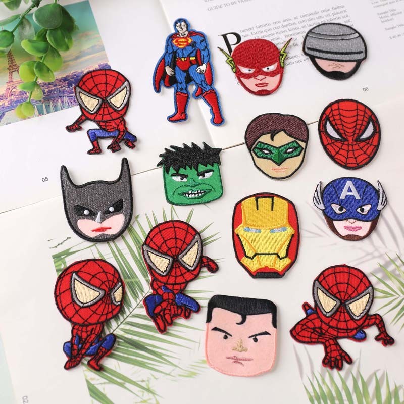 Người Nhện Siêu Nhân Batman Người Sắt Hoạt Hình Thêu Vải Dán Trẻ Em Quần Áo Trang Trí Miếng Dán