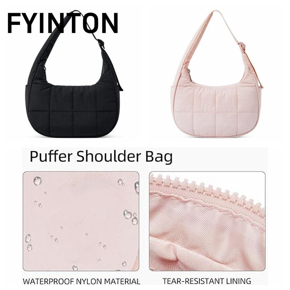 Túi xách FYINTON, Túi đeo nách Nylon dung tích lớn, Quilted có dây đeo có thể điều chỉnh Puffy Puffy