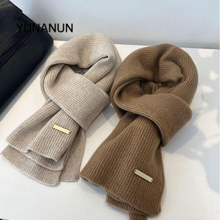 Khăn dệt kim YUNAUN, Khăn chéo dày màu trơn, Khăn quàng cổ len ấm áp mùa đông dành cho nữ