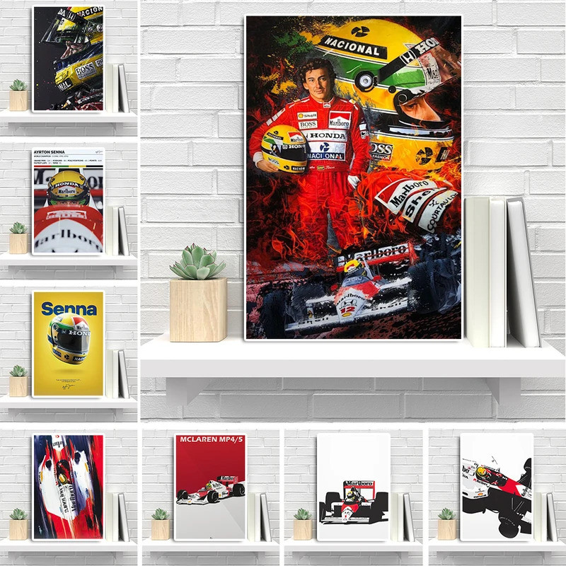 Fomula Legend Racing Driver Ayrton Senna Graffiti Tranh Canvas Trừu Tượng Xe Thể Thao Poster Siêu Xe