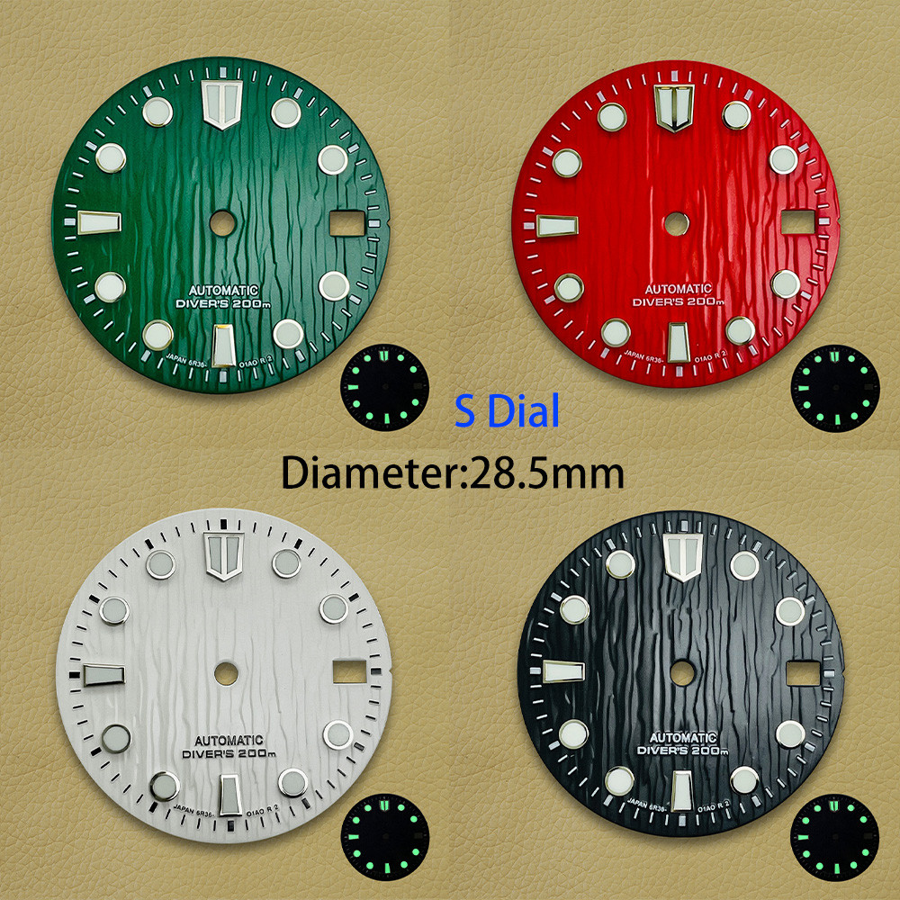 QX 28,5mm 3D Ocean Glaciers Dial NH35 Dial S Dial Green Luminous Thích hợp cho phụ kiện đồng hồ chuy
