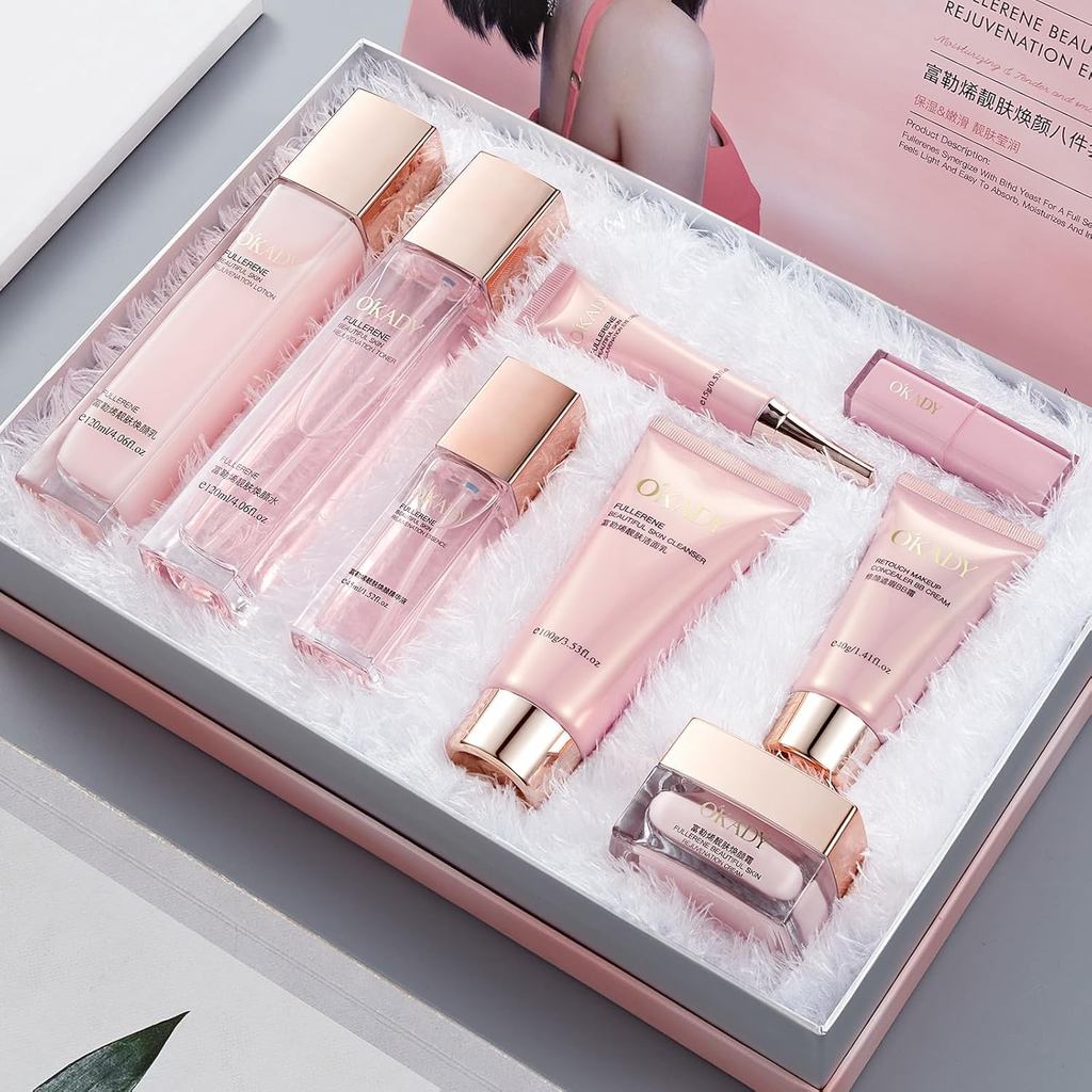 Bộ quà tặng trang điểm & chăm sóc da 8 trong 1 với phức hợp chống oxy hóa – Sữa rửa mặt, Toner, Loti