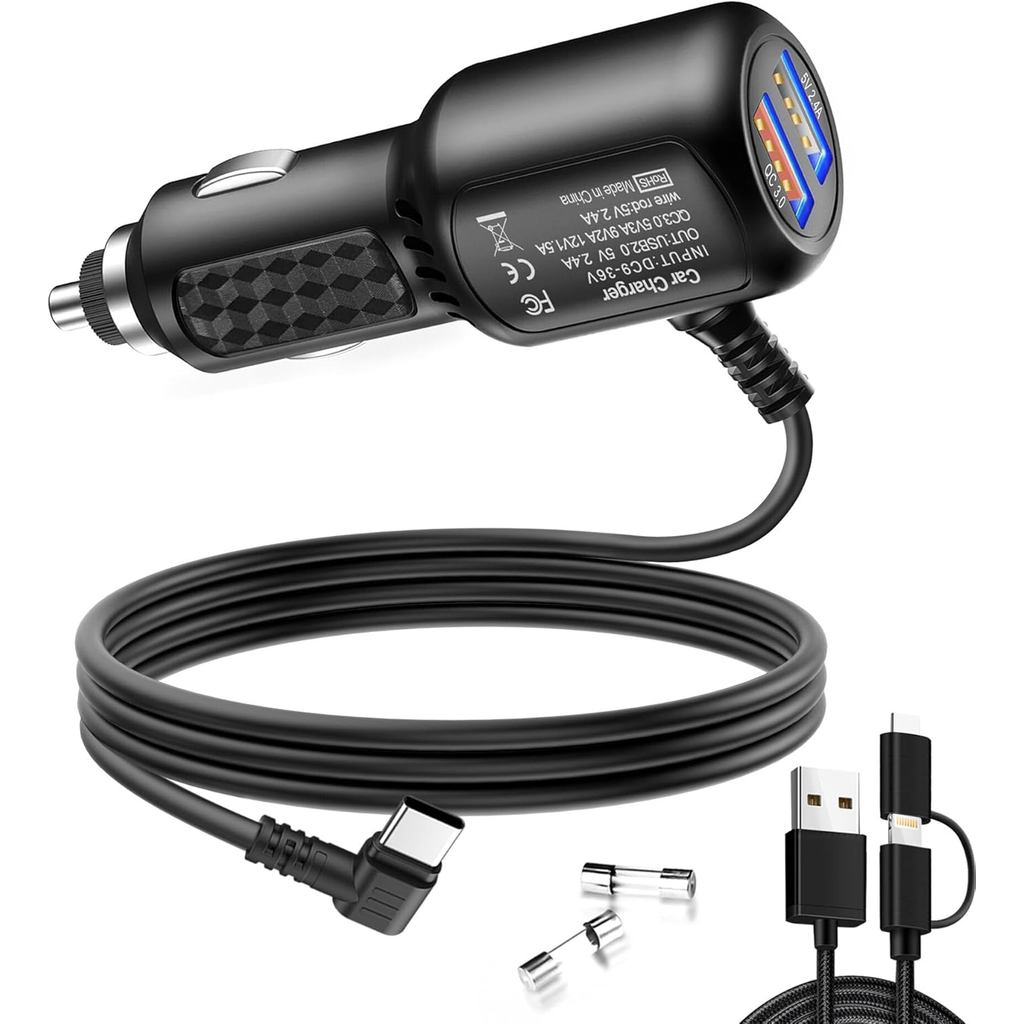 Bộ sạc Dash Cam USB C, Dây nguồn Dash Cam Type C, Bộ sạc nhanh USB kép, Tương thích với dòng REDTIGE