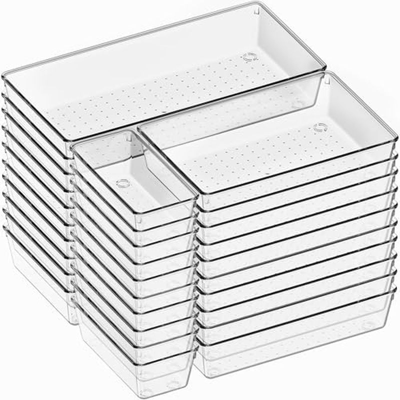 ar Plastic Drawer Organizer Trays, Acrylic Kitchen Drawer Organization and Storage Dividers, Non-Sli