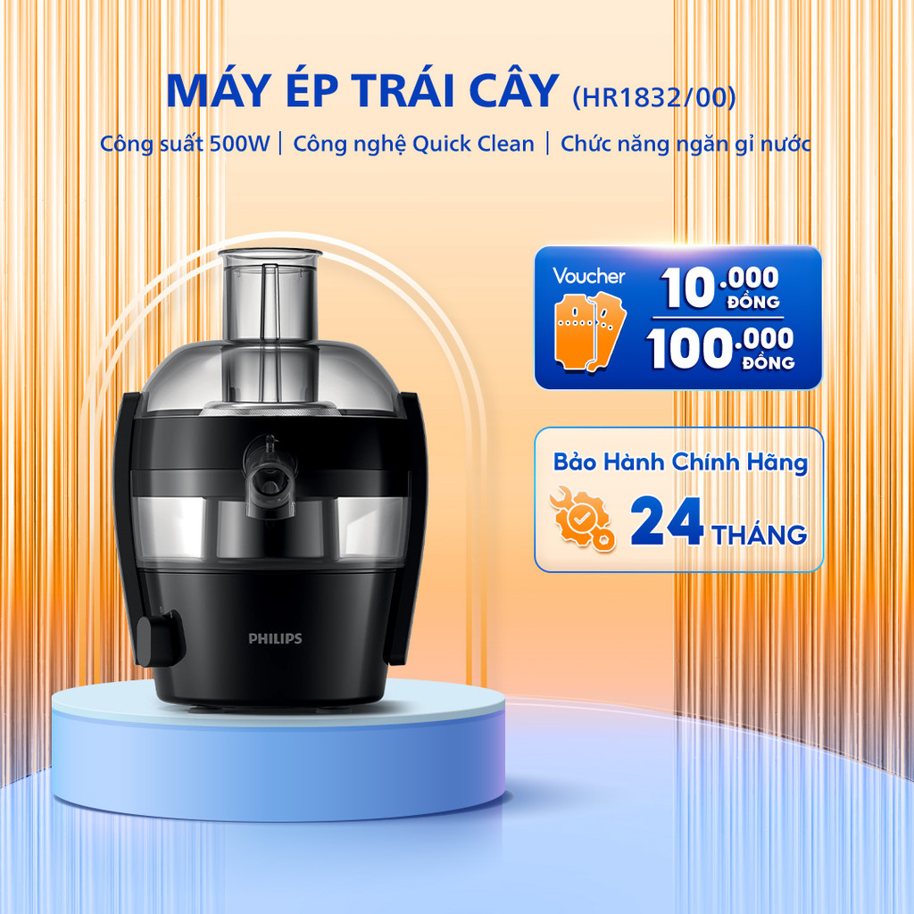 Máy Ép Trái Cây PHILIPS HR1832/00 - Công Suất 500 W - Công nghệ QuickClean - Bảo Hành 24 Tháng