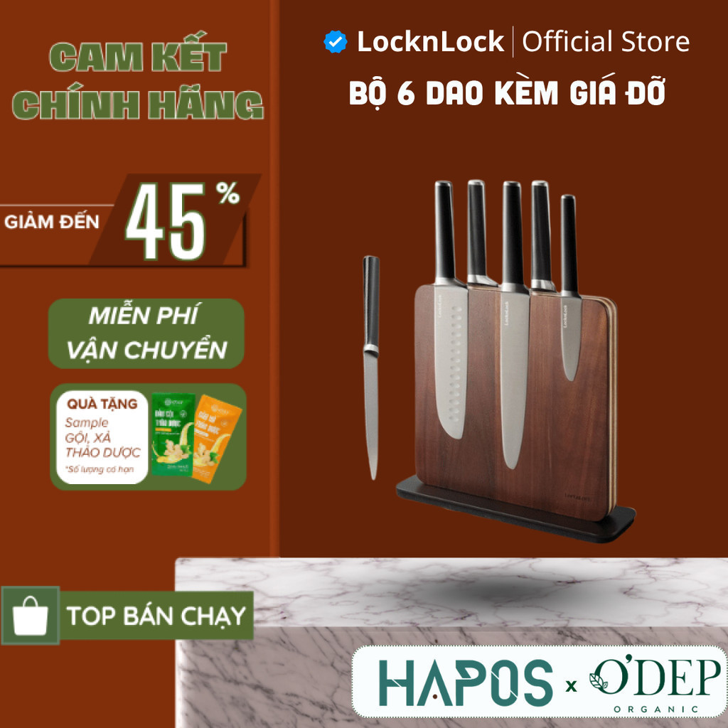 Bộ 6 dao kèm giá đỡ từ LocknLock Magnetic Knife Set CKK804 bằng thép không gỉ - HAPOS LOF