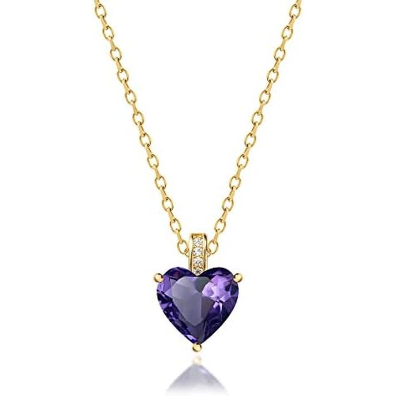 Genuine Birthstone Necklace for Women, Heart Love Necklace, Birthday Gifts for Her