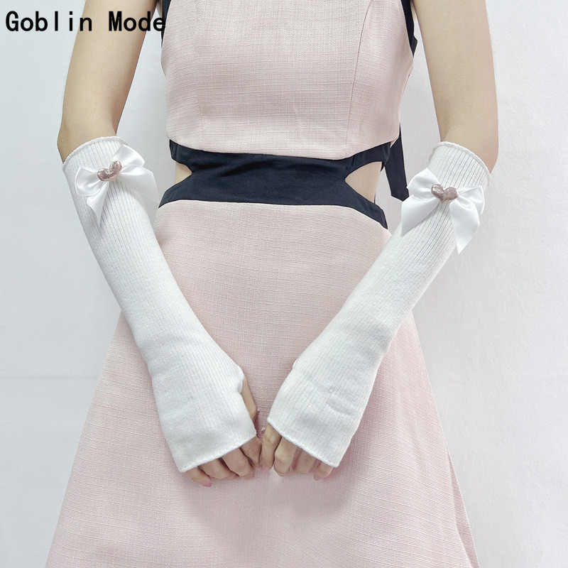 【Ready Stock】 Detachable Bowknot Open Finger Half Finger Gloves Japanese JK Sweet Cute Girl Arm Slee