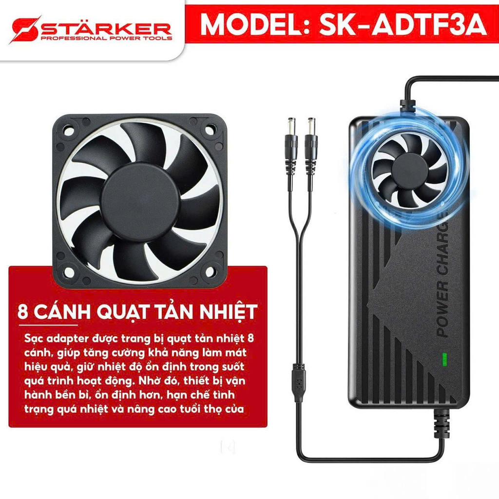 Sạc Pin 21V loại sạc nhanh có quạt tản nhiệt cho các dòng máy khoan pin 21v, Có đèn báo ngắt khi đầy