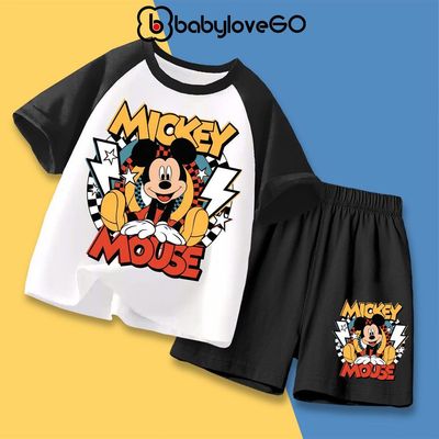 Bộ quần áo cho bé trai BabyloveGO, set đồ thun cotton Mickey Mouse cho bé 1-10 tuổi AQ-MK31