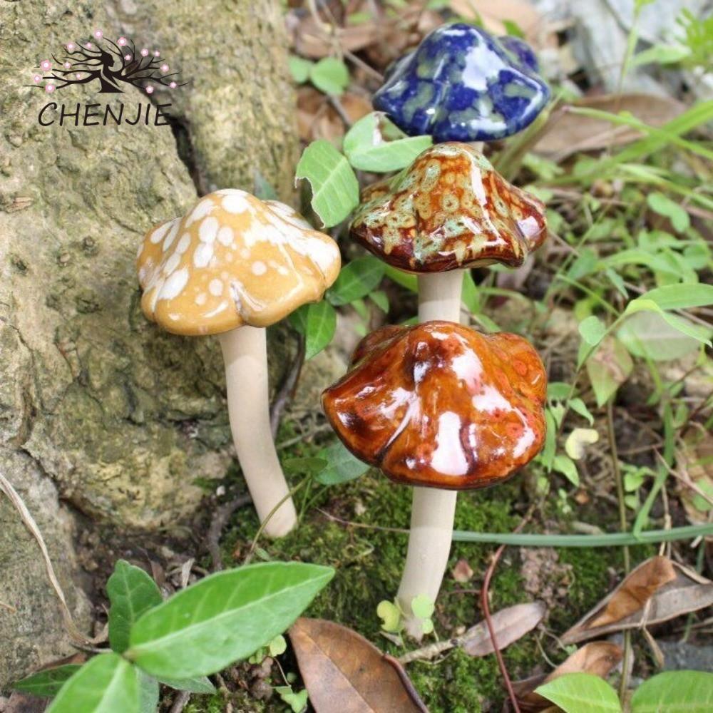 CHENJIE 4 Đồ trang trí nấm, Đồ gốm sứ đầy màu sắc Điêu khắc gốm sứ, Tượng sân vườn Mini cổ điển thực