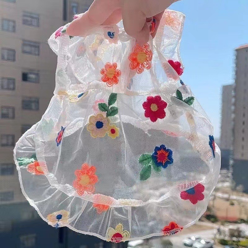 Váy lưới cổ tích Baju Anjing Kecil Mùa hè thêu hoa Quần áo thú cưng