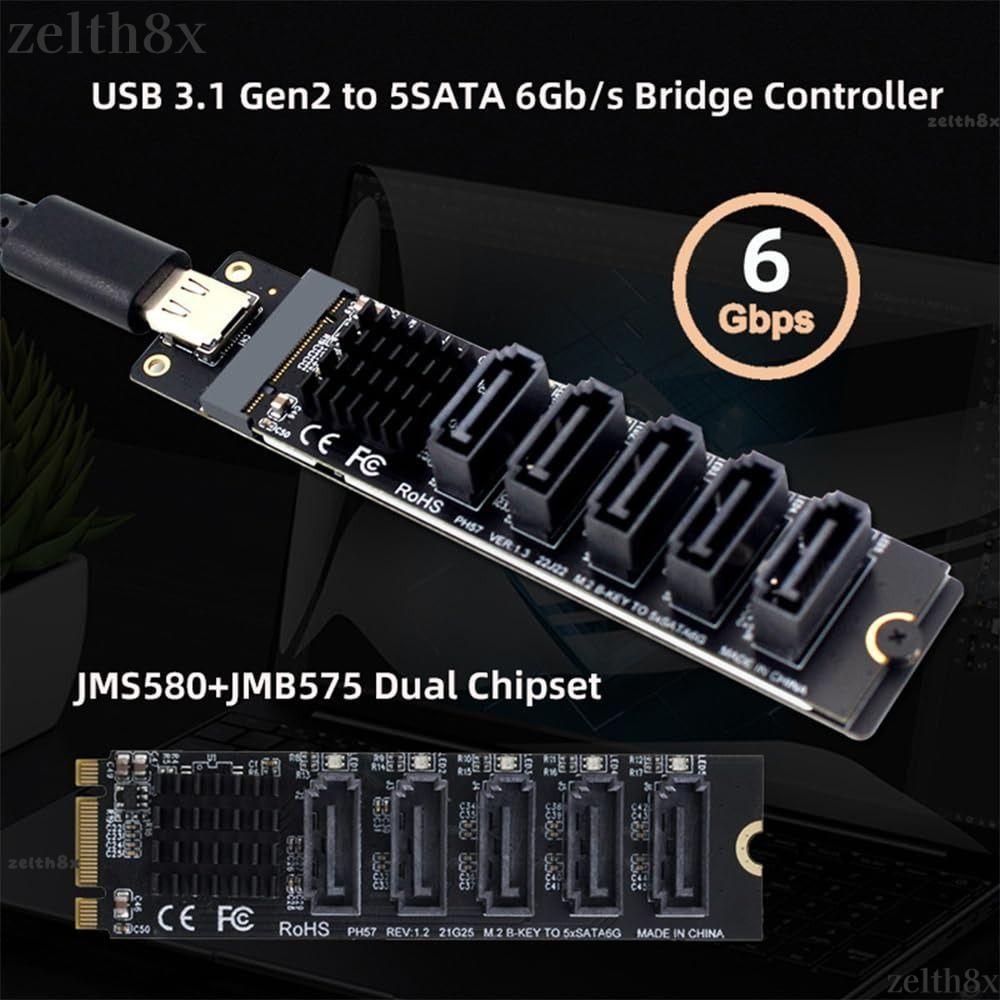 Bộ chuyển đổi ZELLH Type C sang SATA, Bộ nâng PCI-E 5 kênh 6Gbps, Cắm và chạy Bộ chuyển đổi USB C sa