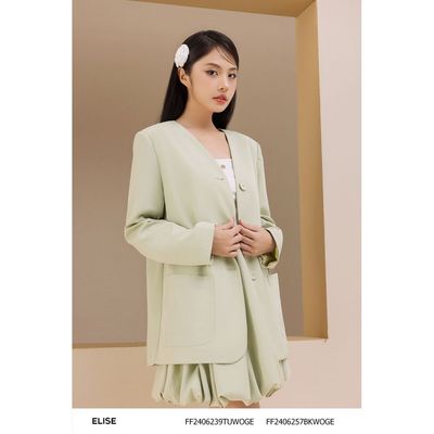 Áo vest xanh bạc hà cổ V túi ốp diễu chỉ thiết kế Elise FF2406239TUWOGE