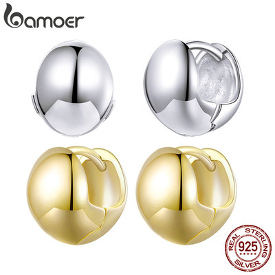 Bông tai bạc Bamoer 925 dành cho nữ Gương tát Khóa Stud Thời trang Trang sức đơn giản Bé gái