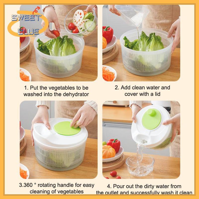 [SWEET BLUE] Máy sấy salad gia dụng cắt và giặt 2 trong 1 Salad Spinner Máy khử nước rau Giỏ thấm đa