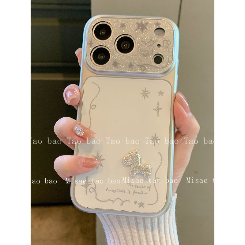 ốp lưng iphone 12 thường ốp lưng iphone sang chảnh nữ Đơn Giản Nền Trắng Ba Chiều Kim Cương Pony Thí