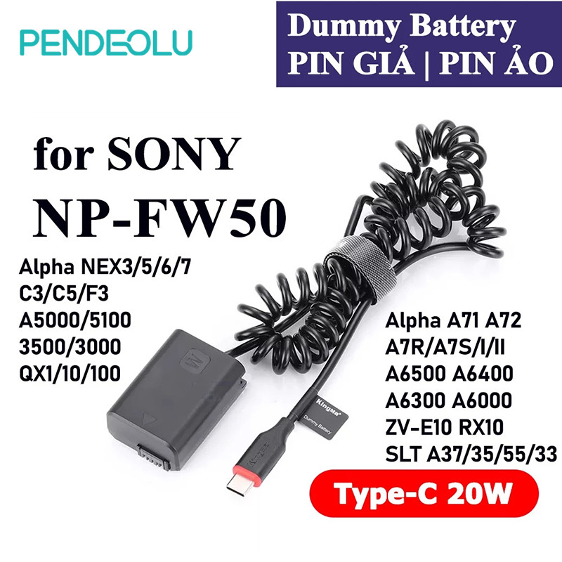 PENDEOLU Dummy Type-C FW50 | Pin giả pin ảo pin dummy battery DC Coupler FW50 A72 A6000 A6300 A6400 