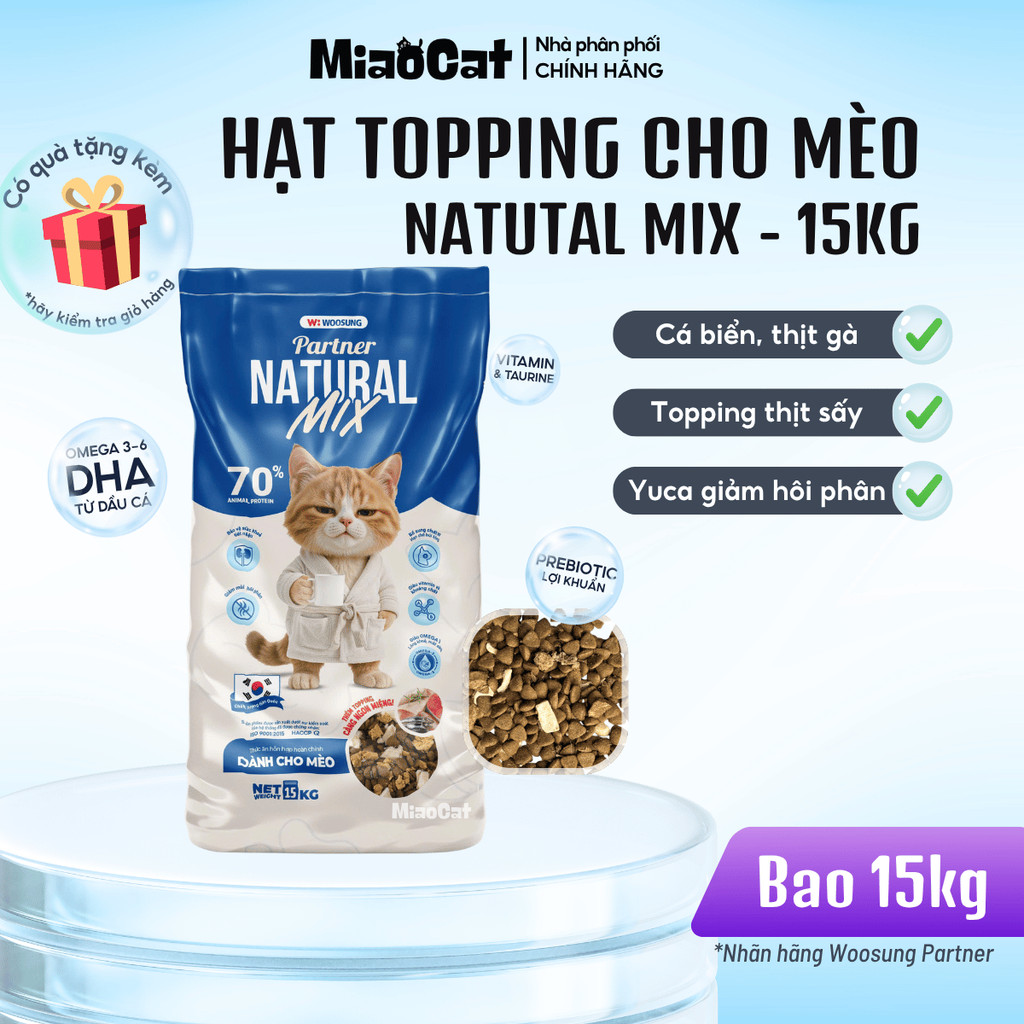 [5kg/15kg] Hạt topping cho mèo Natural MIX - 70% đạm động vật, từ nhà máy Woosung Catday Hàn Quốc