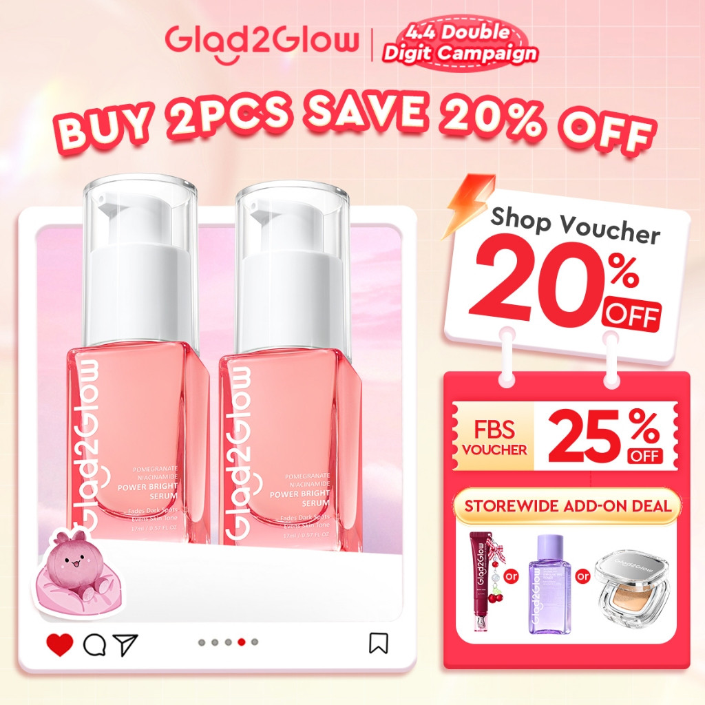 Glad2Glow Pomegranate Niacinamide Power White Serum với axit Tranexamic và Ceramides cho cả tông màu