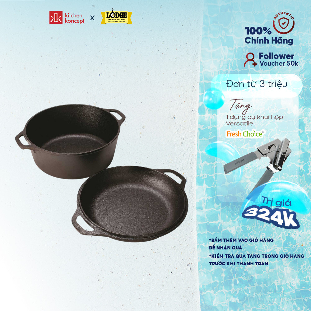 Bộ Nồi Chảo Gang Tròn Lodge - 26cm,4.73L