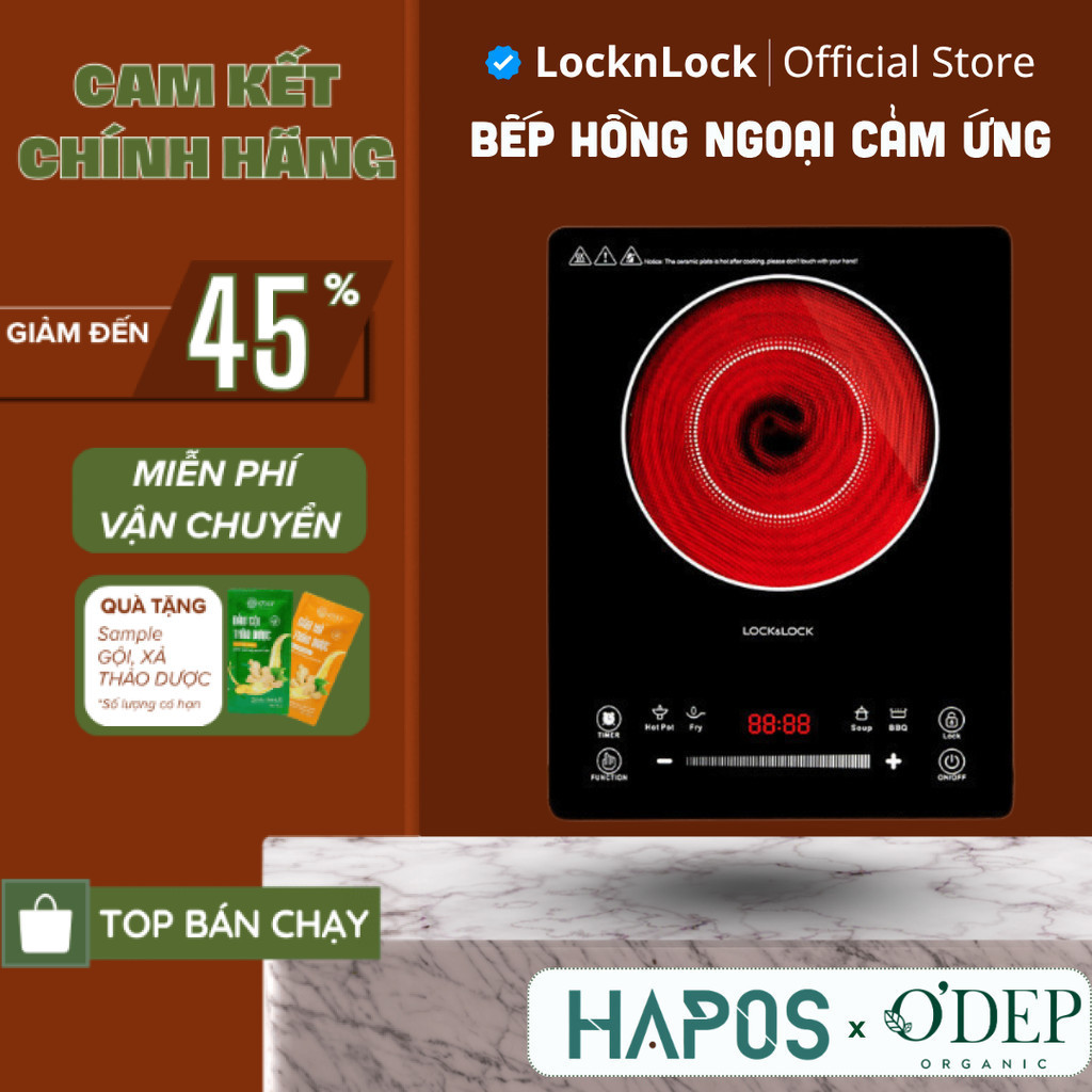 Bếp hồng ngoại LocknLock 2000W Chính hãng cảm ứng đa năng, khóa an toàn trẻ em EJI421 - HAPOS LOF