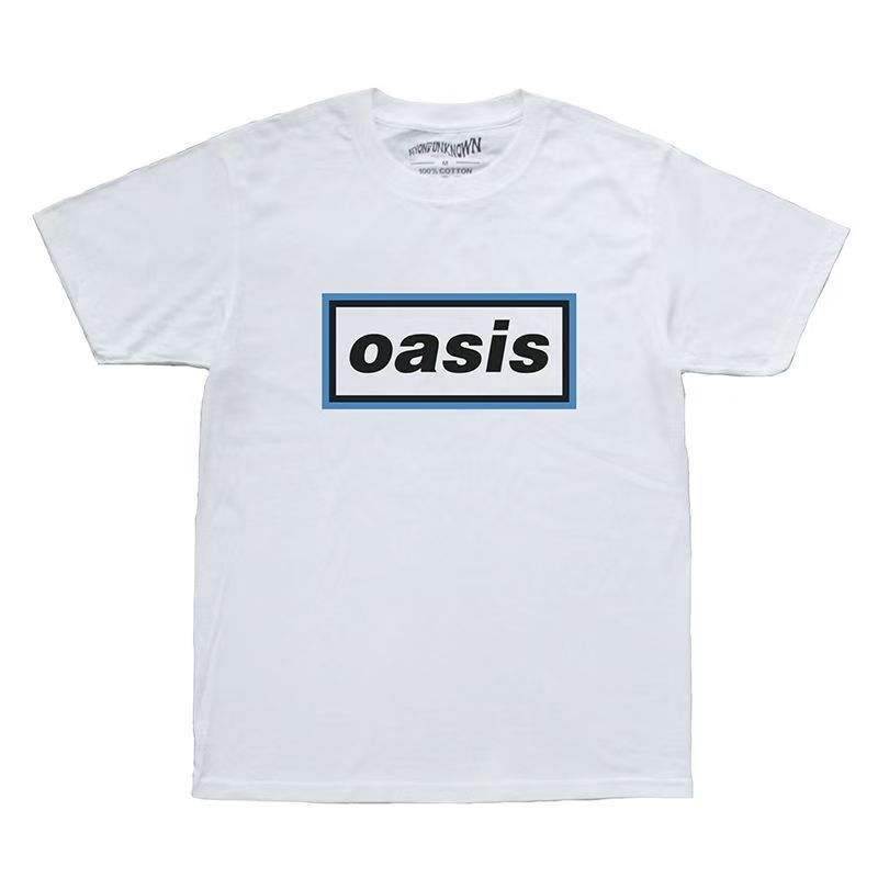 Nam Nữ Cùng Phong Cách Cotton Nguyên Chất Cổ Tròn OASIS OASIS Ban Nhạc Áo Thun Tay Ngắn