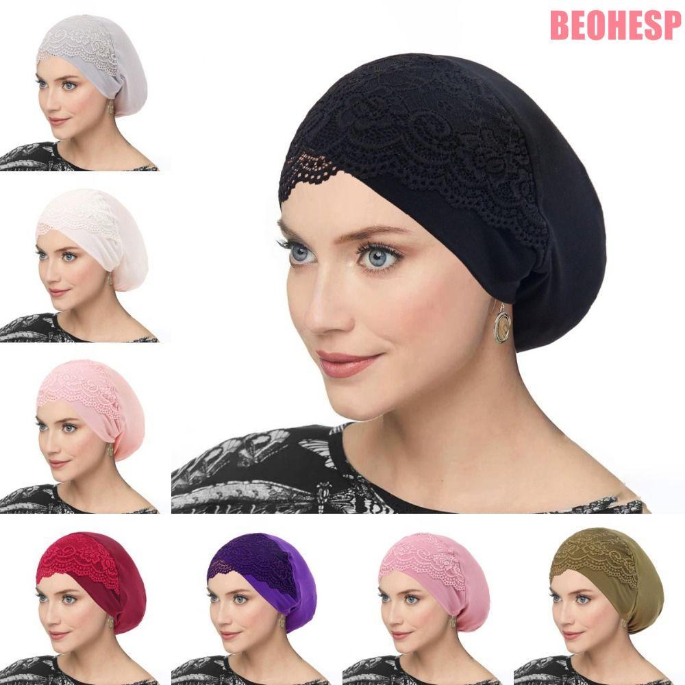 BEOHESP Inner Hijab Undercap, Mũ Hijab ren mềm co giãn, Mũ ống Hijab thoáng khí thời trang để cầu ng