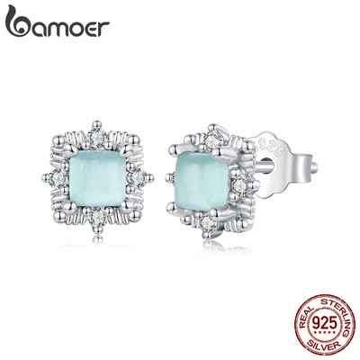 Bamoer Bạc 925 Bông Tai Bạc Bạc Hà Xanh Đá Viên Trang Sức Quà Tặng Cho Nữ