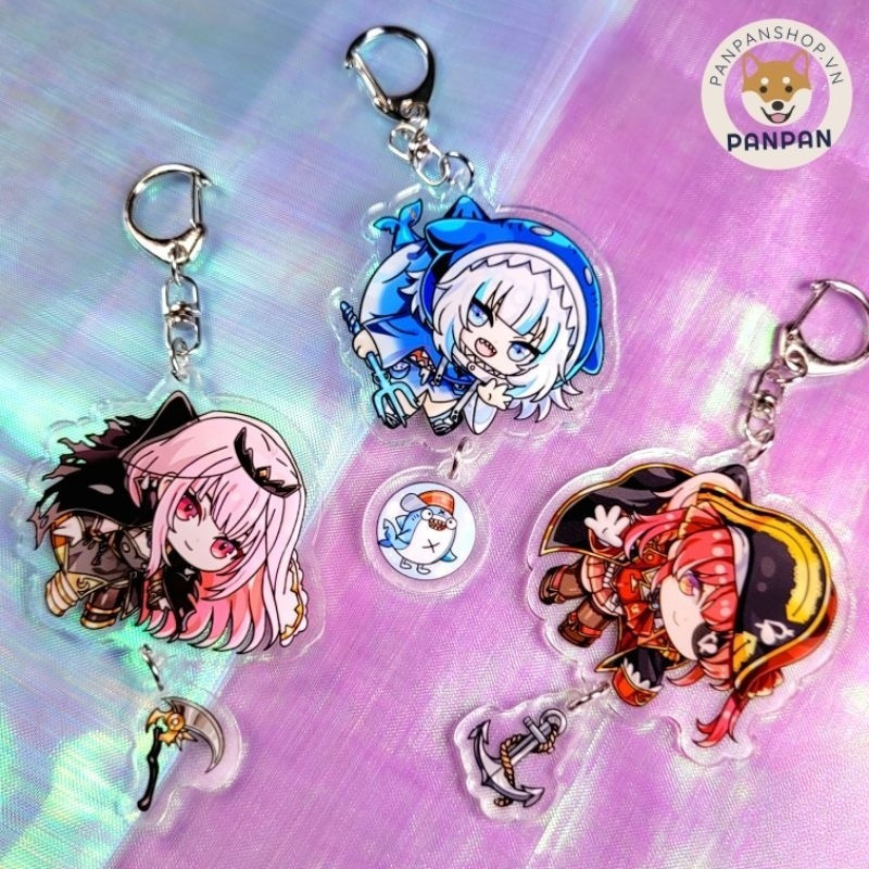 Móc khóa mica Hololive VTuber treo + móc mini Gura, Marine, Mori