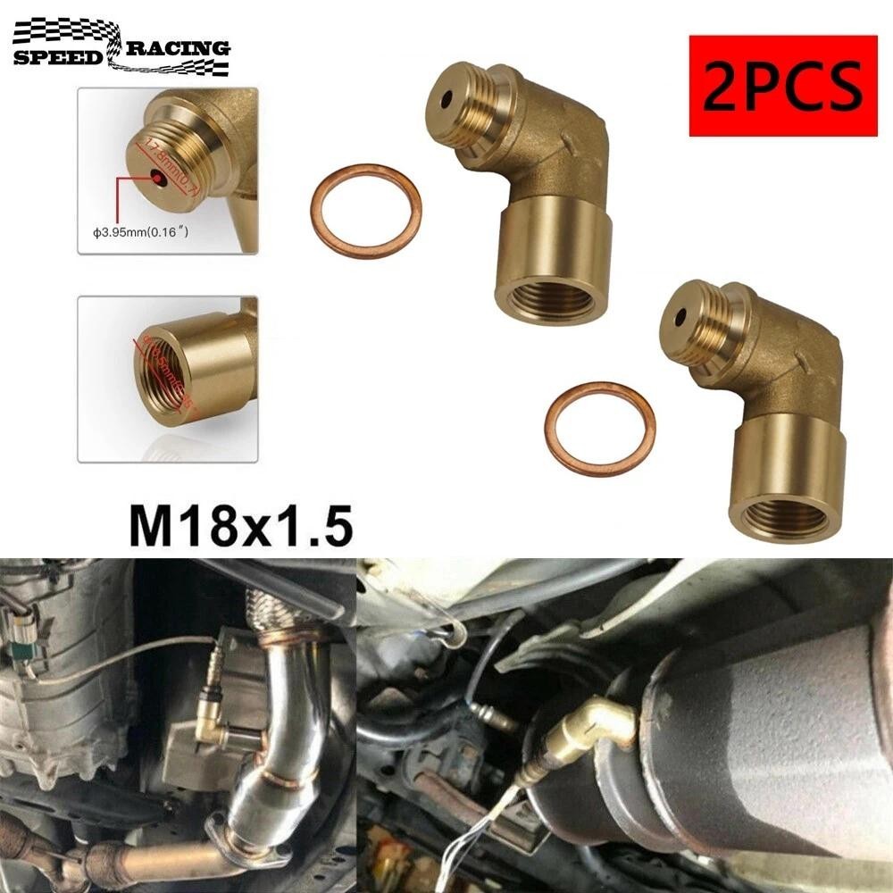 2 Chiếc M18 x 1.5 Đồng Thau Lắp Đa Năng Kết Nối Cắm Bộ Xả P0420 P0430 90 Độ O2 Cảm Biến Oxy Miếng Đệ