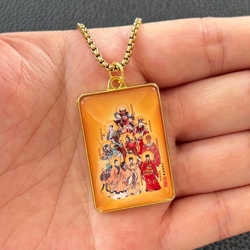 Dây chuyền tượng thần quạt vàng, hai mặt Yu Guan Yu và Zhao Gongming