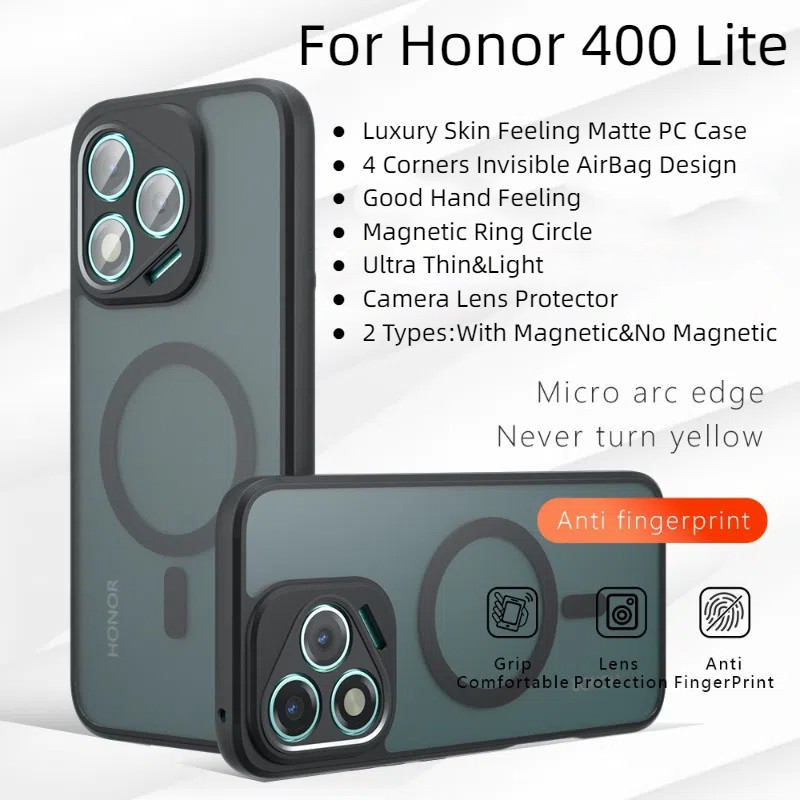 Dành Cho Honor 400 Lite Honor400Lite Ốp Lưng Da Sang Trọng Cảm Giác Mờ PC Cứng Từ Tính Vỏ Điện Thoại