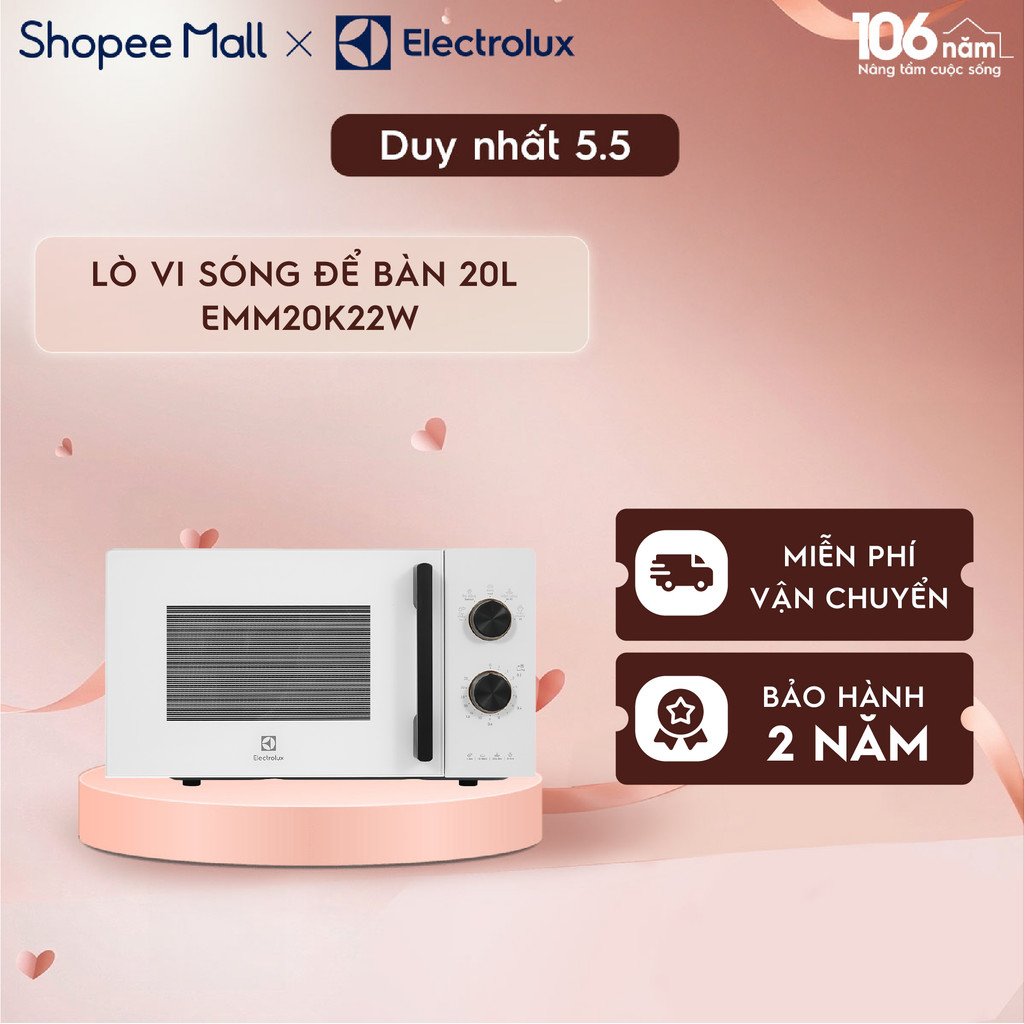 Lò vi sóng 20L Electrolux EMM20K22W 800w - 5 chương trình nấu, rã đông, hâm nóng nhanh